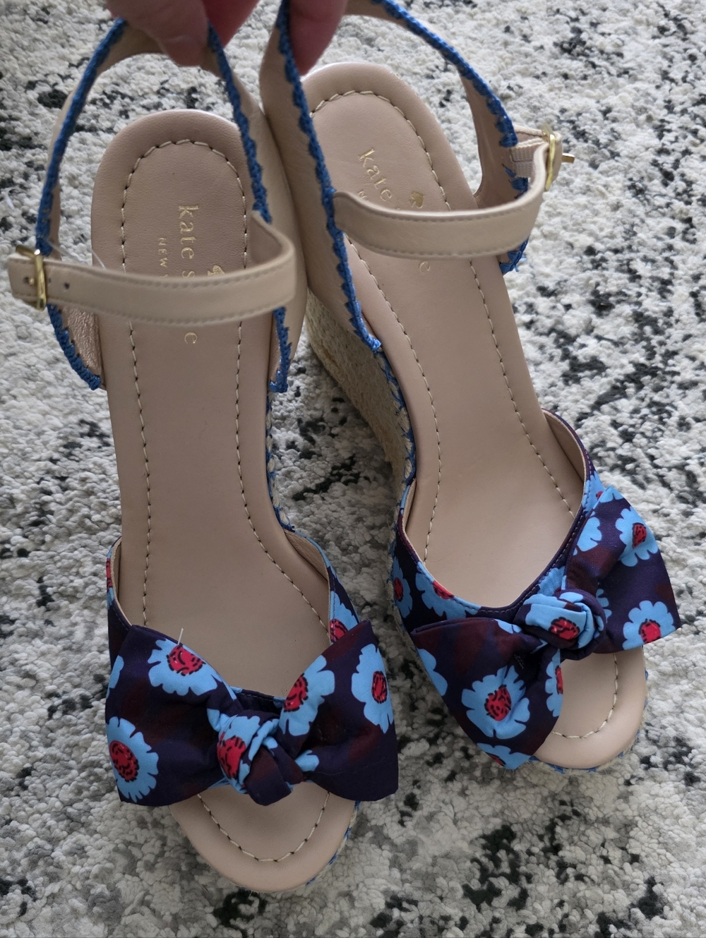Kate Spade Jane Floral Bow Espadrille Wedge Sandals Womns 9.5 Preppy Chic Spring - Picture 2 of 6